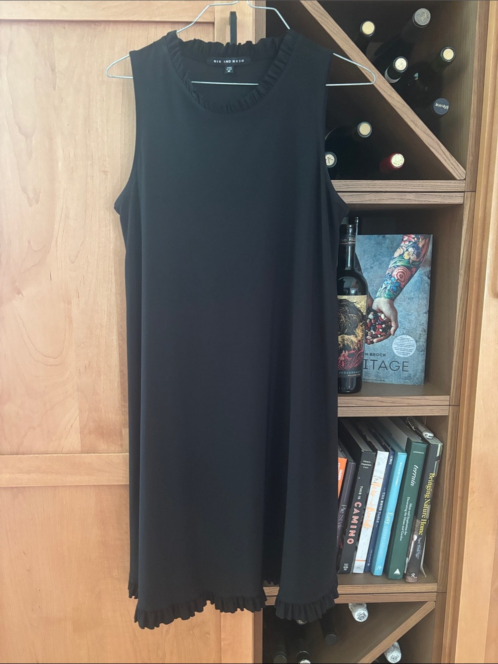 Black Sleeveless Midi Dress with Ruffle Trim by Unknown Brand
